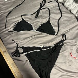 Frankie's Bikinis Black and White Triangle Bikini Set